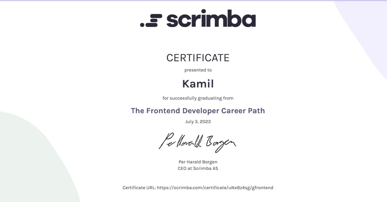 Scrimba certificate picture